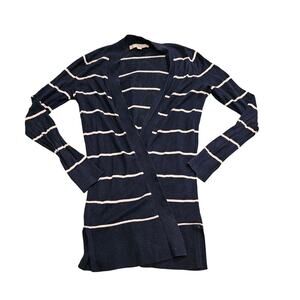 LOFT Navy Blue White Striped Open Front Cardigan XS Lightweight Sweater